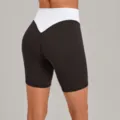 Damen hohe taille kontrast farbe yoga shorts fitness laufen sport shorts sporthose - S / Unterteile / Espresso