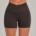 High-waist crossover yoga shorts for women, black athletic fitness running gym activewear pants. - S / Bottoms / Espresso