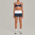 Dunkelblaues Halfter Yoga Set, stilvolle Kontrast Umschlagbund Activewear Zweiteiler Variante. - S / Oberteil Und Unterteil / Medaillon Blau