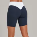 Damen High Waist Farbblock Fitness Yoga Shorts sportliche Workout Laufshorts Bekleidung - S / Unterteile / Medaillon Blau