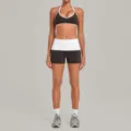 Halter Yoga Zweiteiler Set mit kontrastierender Sport-BH und umschlagbarer Taillensportshorts. - S / Oberteil Und Unterteil / Espresso