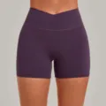 Deep Purple High Waist Crossover Yoga Shorts Fitness Running Sports Activewear Pants - S / Bottoms / Blackberry Purple