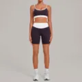 Damen Kontrastfarbe Yoga Set Doppelträger Sport-BH hohe Taille Shorts Fitness Sport Outfit - S / Oberteil Und Unterteil / Brombeerlila
