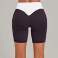 Damen High Waist Farbblock Yoga Shorts, sportliche Fitness Running Activewear Hosen. - S / Unterteile / Brombeerlila
