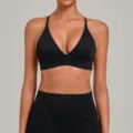 Black sports bra and yoga leggings set, breathable quick-drying fitness activewear for women. - S / Tops / Black