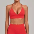Red sports bra yoga top, brushed quick-dry fitness wear variant, comfortable activewear. - S / Tops / Red
