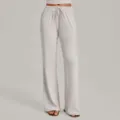 Light grey women's wide-leg yoga pants, casual drawstring elastic waist lounge trousers. - S / Bottoms / Warm Stone Grey