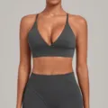 Grey sports bra yoga set, brushed quick-drying fitness wear, adjustable straps activewear. - S / Tops / Charcoal Gray