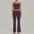 Dark purple yoga set featuring a square neck tank top and fold-over waist flare leggings. - S / Top And Bottom / Blackberry Purple