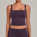 Dark purple square neck yoga crop top, double layer seamless athletic fitness workout tank top. - S / Tops / Blackberry Purple