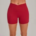 High waist crossover yoga shorts for women fitness running gym workout athletic apparel red - S / Bottoms / Ruby Red