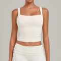 White square neck athletic yoga tank top quick drying fitness crop top activewear - S / Tops / Beige