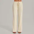 Beige wide leg yoga pants for women, loose casual high waist drawstring trousers. - S / Bottoms / Creamy Apricot