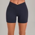 High waist crossover yoga shorts nude feel athletic fitness running shorts dark blue variant - S / Bottoms / Dark Blue Green