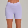 High-waist crossover yoga shorts for women, nude-feel breathable fitness running biker pants. - S / Bottoms / Lilac Purple