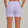 High-waist lavender yoga shorts with side pockets, stretchy fitness running biker shorts for women. - S / Bottoms / Lilac Purple