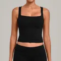Black square-neck yoga tank top for women, quick-drying fitness activewear sportswear. - S / Tops / Black