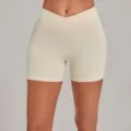 Women nude feel high waist crossover yoga shorts for active fitness gym running pants - Creamy Apricot