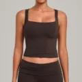 Damen Quadratischer Ausschnitt Yoga Tank Top Ungepolstert Schnelltrocknend Sport Fitness - Espresso