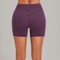 High waist yoga shorts with cross waistband for women, naked feel fitness athletic pants. - Grape Purple