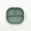Silicone baby suction plate variant in green, toddler divided dinner tableware for feeding. - 9128 Dark Green