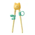 Children training chopsticks with cute bear top and silicone finger rings for kids learning. - Yellow