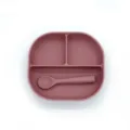 Dusty rose silicone baby divided plate and spoon set, toddler suction feeding tableware variant. - Eggplant Red