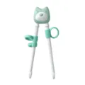 Children's training chopsticks with cute bear design, finger rings for easy learning. - Green