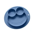 Blue silicone baby divided plate with cute cartoon face shape, safe toddler feeding suction plate. - Mickey Mouse Style / Sapphire Blue
