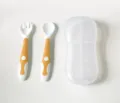 Baby bendable training fork spoon set with clear storage box, safe silicone toddler feeding. - 016 Orange Fork and Spoon Set