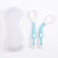 Baby training spoon fork set portable infant complementary food tableware blue white color variant - Teal