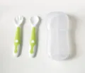 Baby bendable fork spoon set with storage case, green infant training tableware for toddlers. - 016 Grass Green Fork & Spoon Set