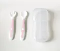 Pink baby bendable fork and spoon set with transparent storage case for infant feeding. - 016 Pink Fork & Spoon Set