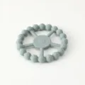 Grey silicone baby teether in steering wheel shape with sensory beads and cute bear. - Dark Green