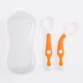 Portable baby bendable spoon and fork set with storage box, ideal for toddler feeding training. - Sunny Yellow