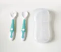 Baby bendable fork and spoon set with carrying case, flexible infant training tableware in turquoise. - 016 Lake Green Fork and Spoon Set