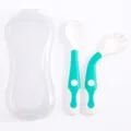 Baby bendable spoon and fork set with a portable storage case in green for baby training - Sky Blue