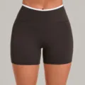High-waist contrast trim yoga shorts, quick-dry active fitness running sportswear for women - S / Bottoms / Espresso