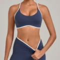 Blue contrast yoga sports bra and activewear set, adjustable straps and V-waist leggings. - S / Tops / Medallion Blue