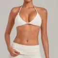 Λευκό crop top μπικίνι halter, κομψά αθλητικά ρούχα για γυμναστική, γιόγκα και σπορ. - S / Tops / Ανοιχτό Βερικοκί