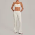 Witte halter yoga crop top en uitlopende broek met omslag taille sportset voor dames. - S / Boven- En Onderstuk / Beige