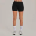 Black high-waisted folded athletic yoga shorts, slim fit, quick-dry fitness running shorts. - S / Bottoms / Black