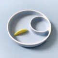 Silicone baby suction plate, divided toddler feeding dish in blue, slip resistant. - Blue & White
