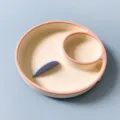 Baby silicone divided plate with suction cup, toddler feeding suction dish, pink beige. - Orange and Beige