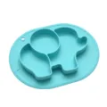 Blue silicone baby divided plate, cute elephant shape toddler feeding mat with strong suction. - Elephant - Sky Blue