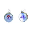 Detailed closeup of handmade glass space universe sphere pendant for DIY jewelry accessories. - Single Ball Blue Base Yellow Glow