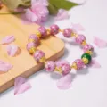 Vintage glazed bead bracelet with golden spacers, retro peach blossom couple jewelry gift. - 10mm / Pink Green