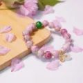 Vintage antique glazed bead bracelet for couples, pink green glass lucky charm jewelry. - 10mm / Pink and Green Fortune Cat