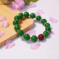 Green glass bead vintage bracelet for couple retro fashion jewelry accessory gift style - 10mm / Green Cinnabar