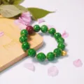 Vintage green frosted glass bead bracelet with red accent bead and gold charms for couples daily wear - Green Cinnabar Lucky Bag